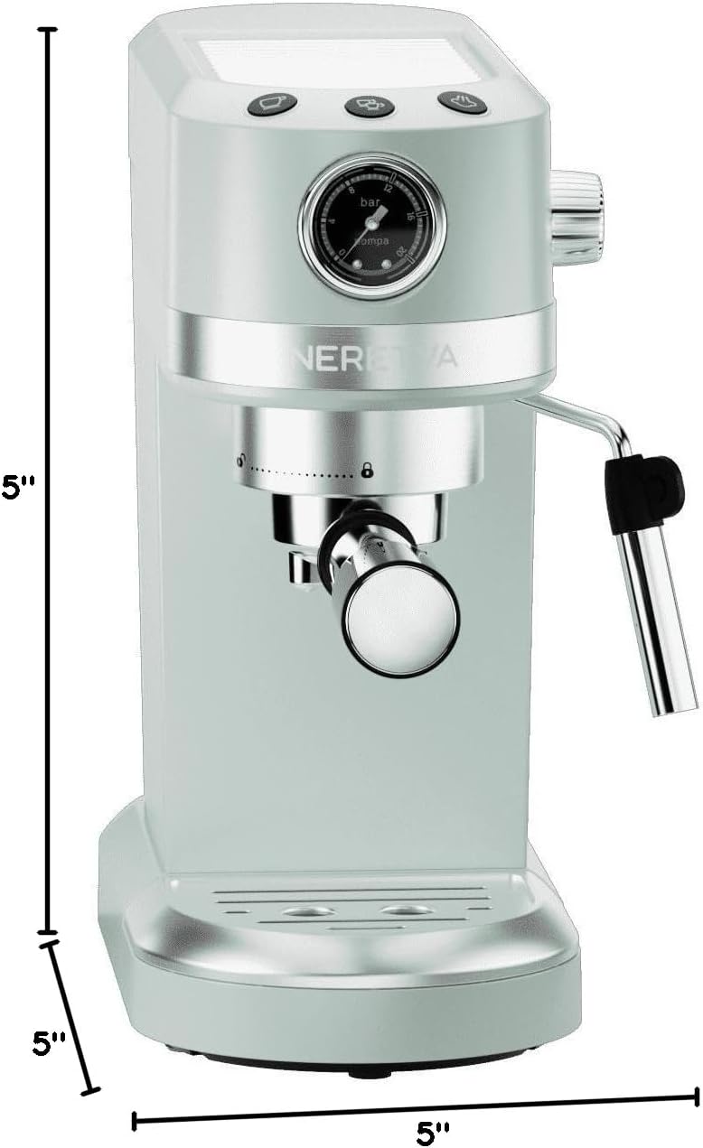 Neretva 20 Bar Espresso Coffee Machine with Steam Wand for Latte Espresso and Cappuccino, Compact Espresso Maker For Home Barista, 1350W Premium Italian High Pressure - Mint Green