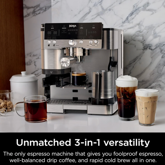 3-in-1 Espresso & Coffee Maker with Built-in Grinder, Cold Brew & Automatic Frother