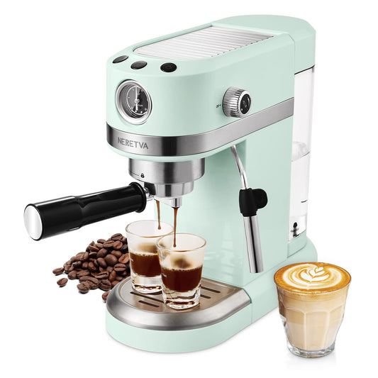 Neretva 20 Bar Espresso Coffee Machine with Steam Wand for Latte Espresso and Cappuccino, Compact Espresso Maker For Home Barista, 1350W Premium Italian High Pressure - Mint Green