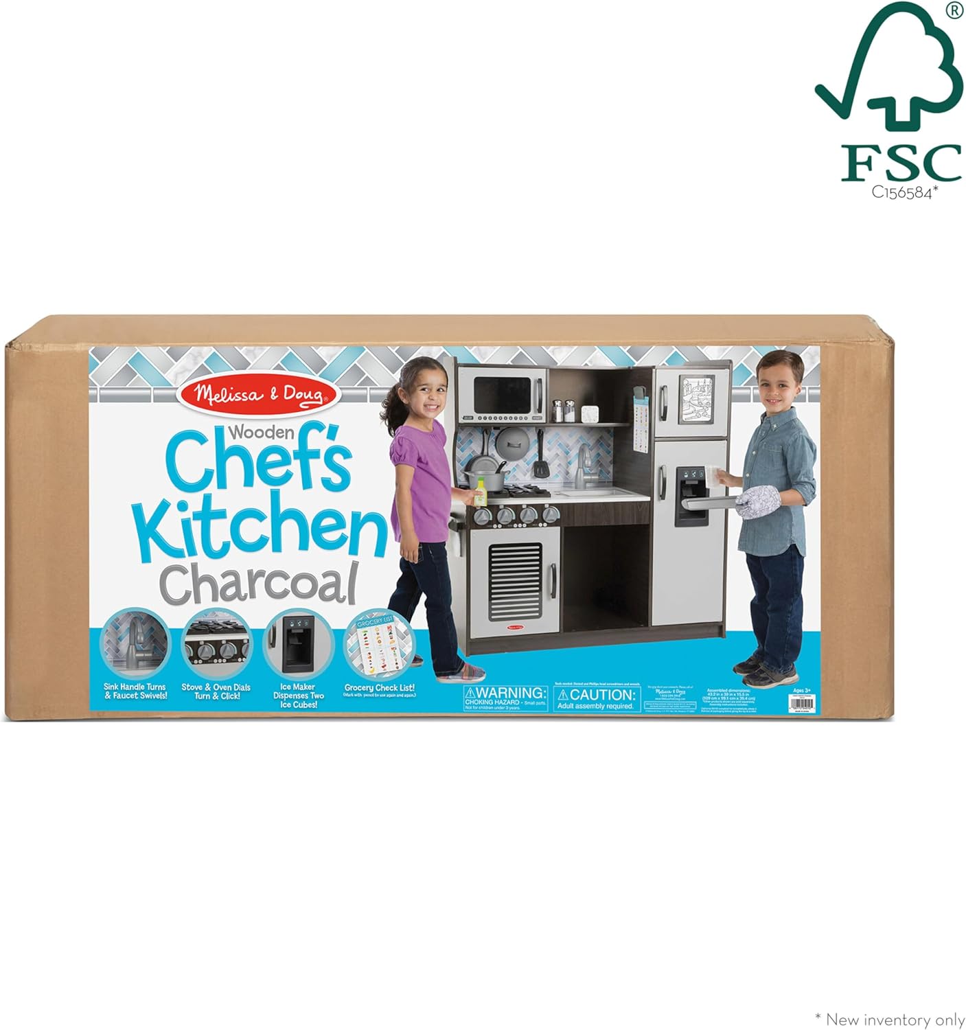 Melissa & Doug Chef's Wooden Pretend Play Kitchen for Kids with “Ice” Cube Dispenser – Charcoal Gray - FSC Certified