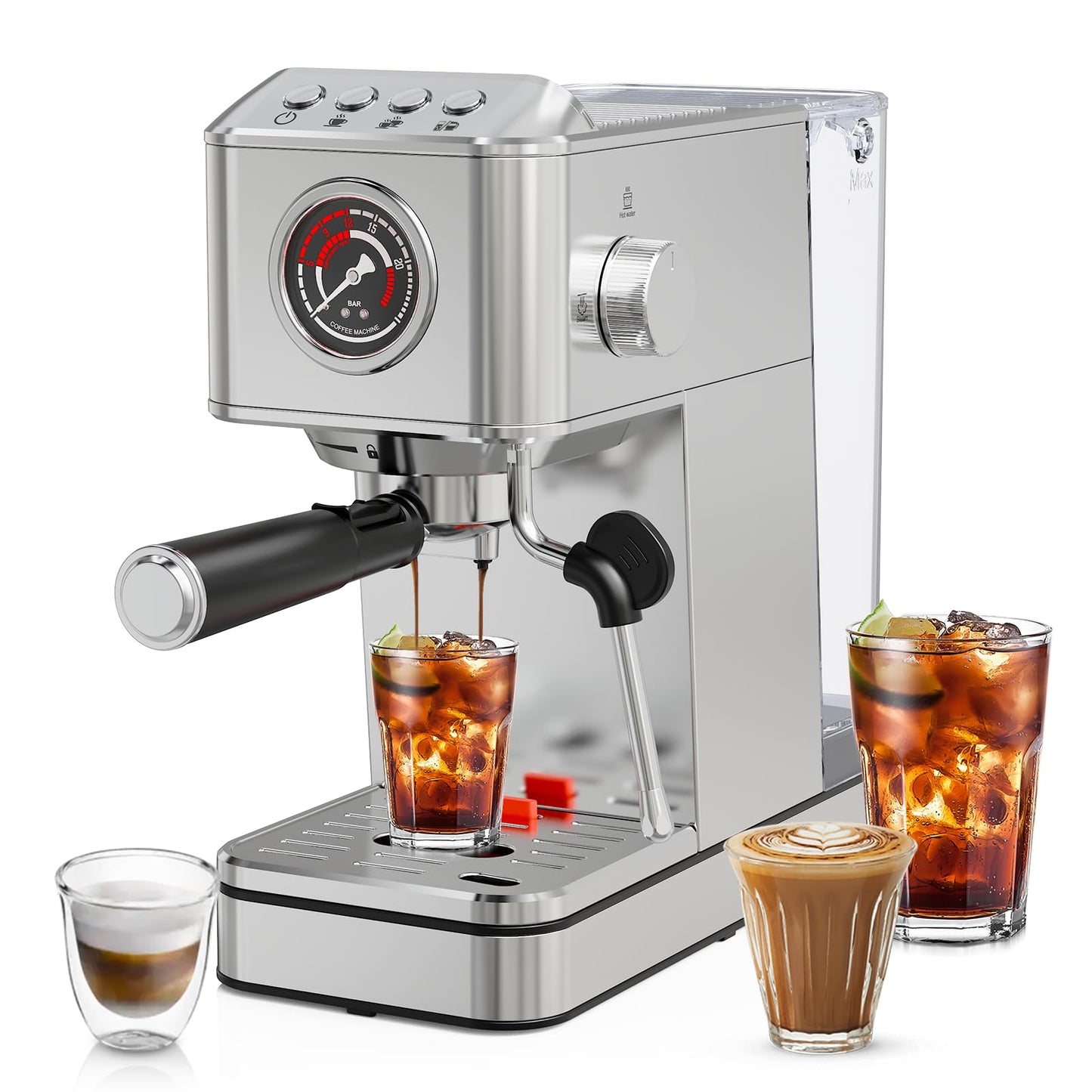 EM623 Espresso Machine 20 Bar with Steam Milk Frother, Stainless Steel Coffee Machine with Removable Water Tank for Cappuccino,Latte, Compact Stainless Steel Coffee maker for home,Great Gift