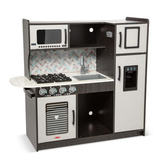 Melissa & Doug Chef's Wooden Pretend Play Kitchen for Kids with “Ice” Cube Dispenser – Charcoal Gray - FSC Certified