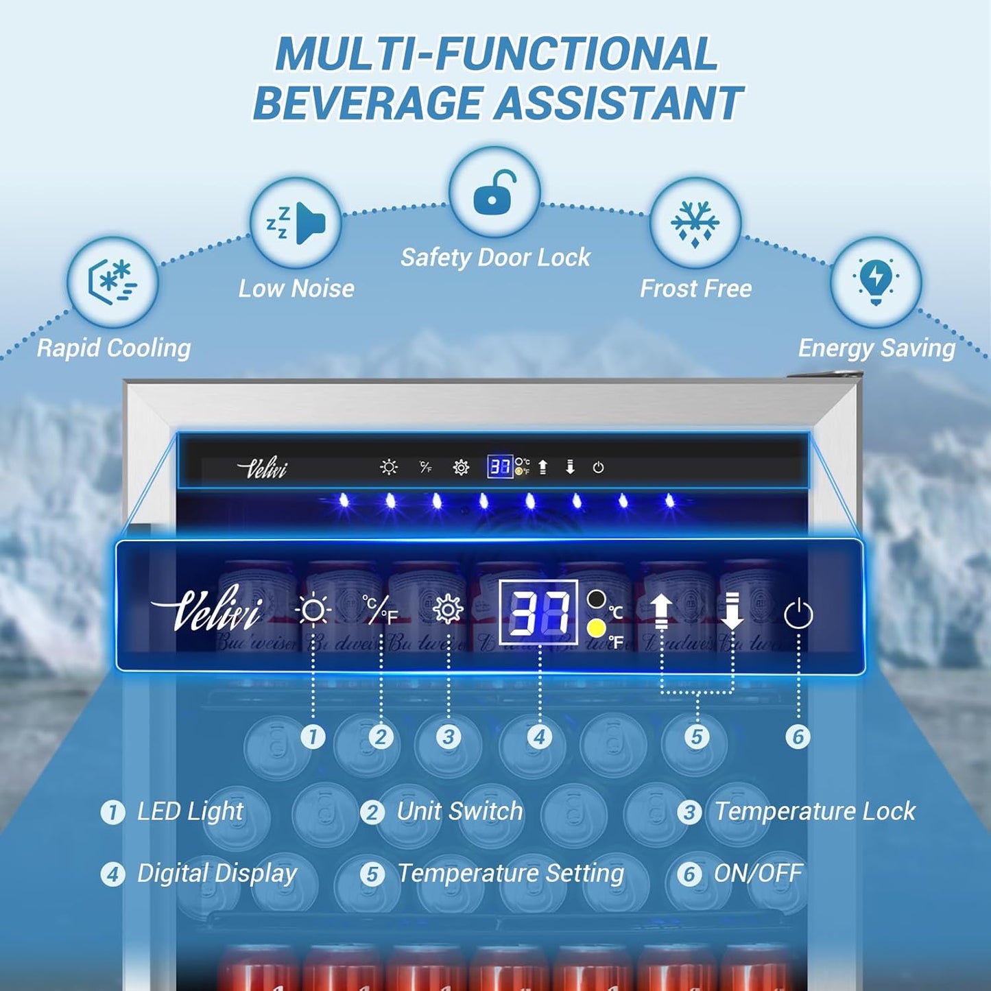 24'' Beverage Refrigerator Cooler,168 Cans Beverage and Beer Fridge with Glass Door, Built-in/Freestanding Drink Fridge for Kitchen, Bar or Office, Stainless Steel Silver