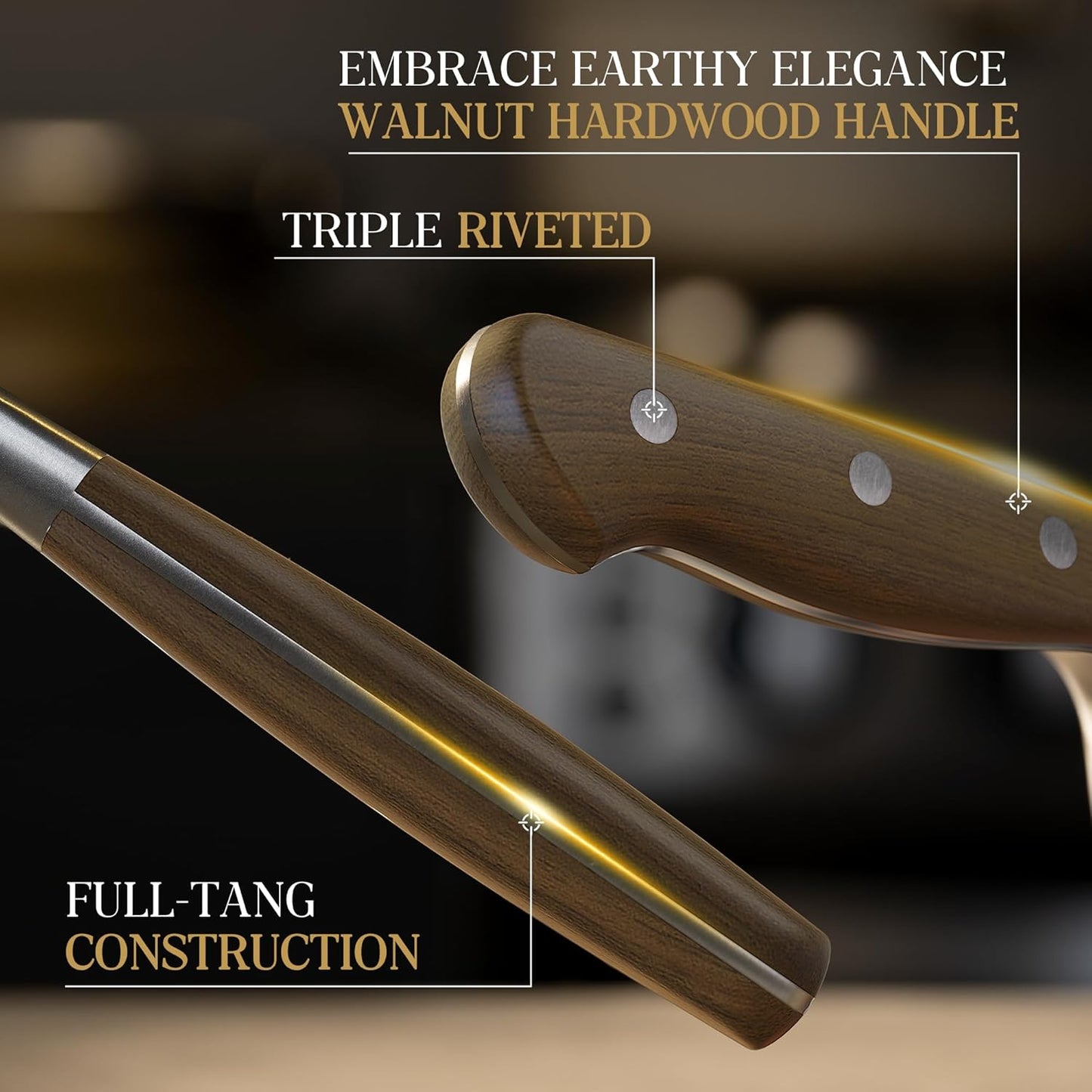 Knife Set, Astercook 17-Pieces Forged Kitchen Knife Block Set – Full-Tang Stainless Steel Knives, Forged Triple Rivet, Luxury Walnut Handles, Gift-Ready Collection