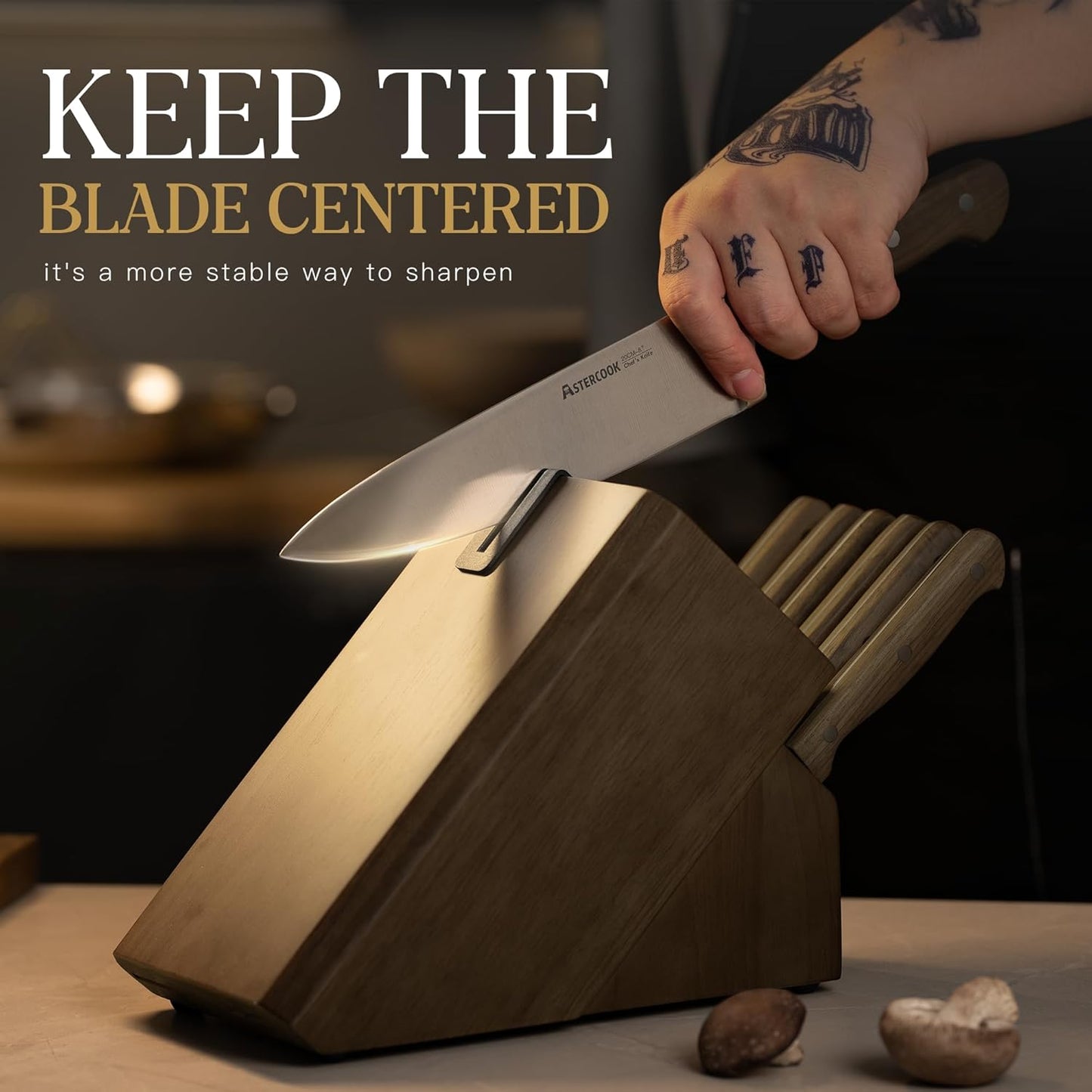 Knife Set, Astercook 17-Pieces Forged Kitchen Knife Block Set – Full-Tang Stainless Steel Knives, Forged Triple Rivet, Luxury Walnut Handles, Gift-Ready Collection