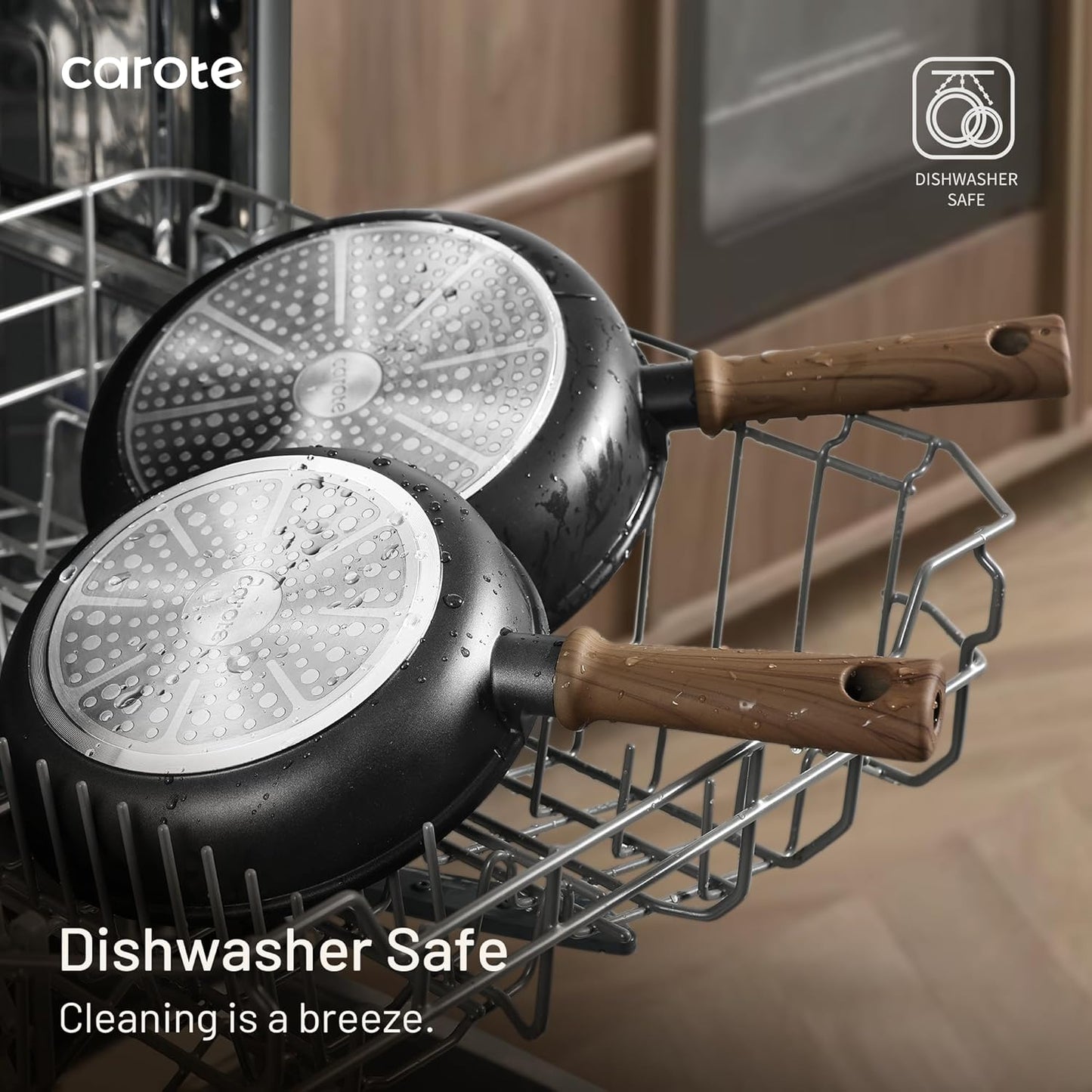 CAROTE Nonstick Kitchen Cookware Sets, Non stick Pots and Pans set, Induction Cookware Set 17pcs Black