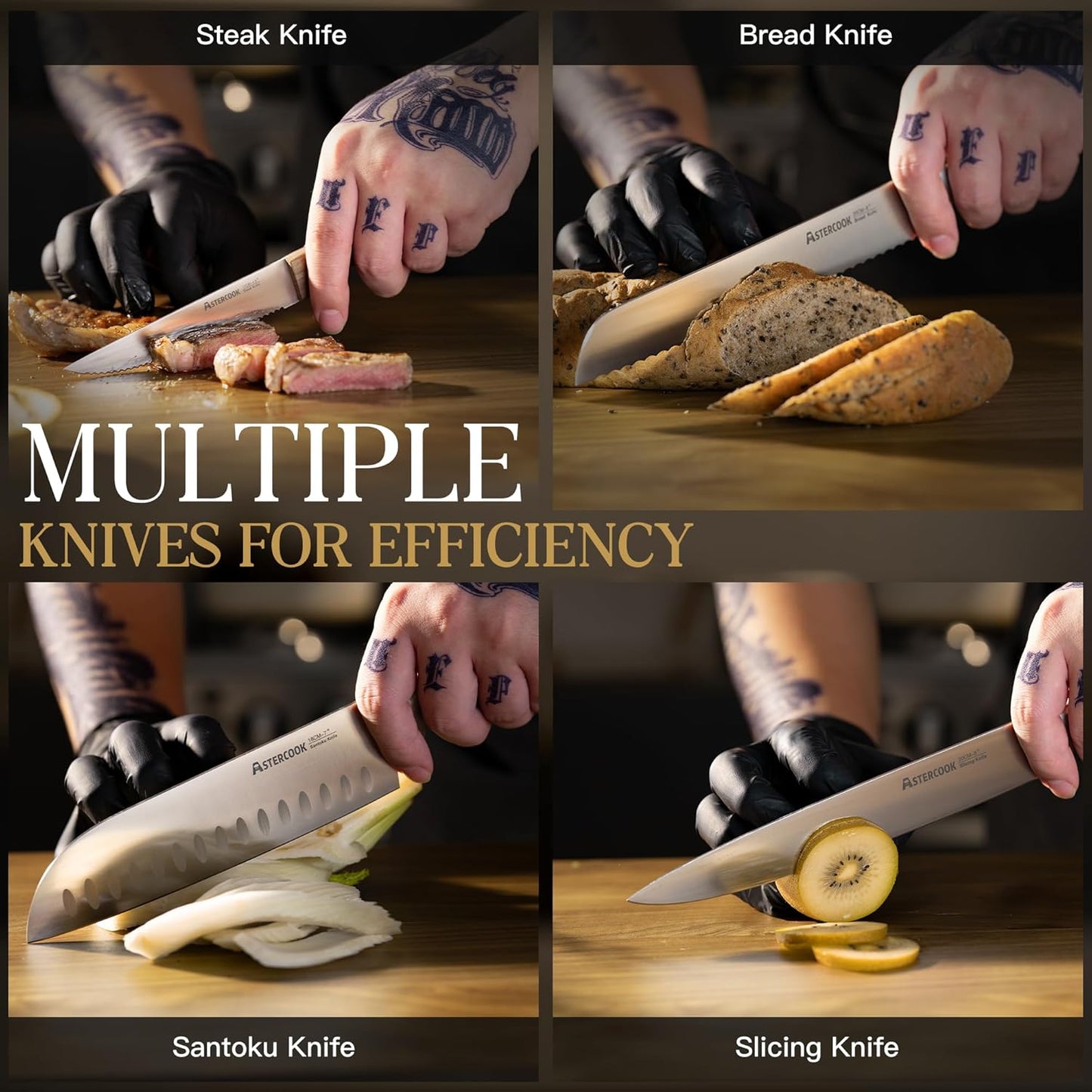 Knife Set, Astercook 17-Pieces Forged Kitchen Knife Block Set – Full-Tang Stainless Steel Knives, Forged Triple Rivet, Luxury Walnut Handles, Gift-Ready Collection